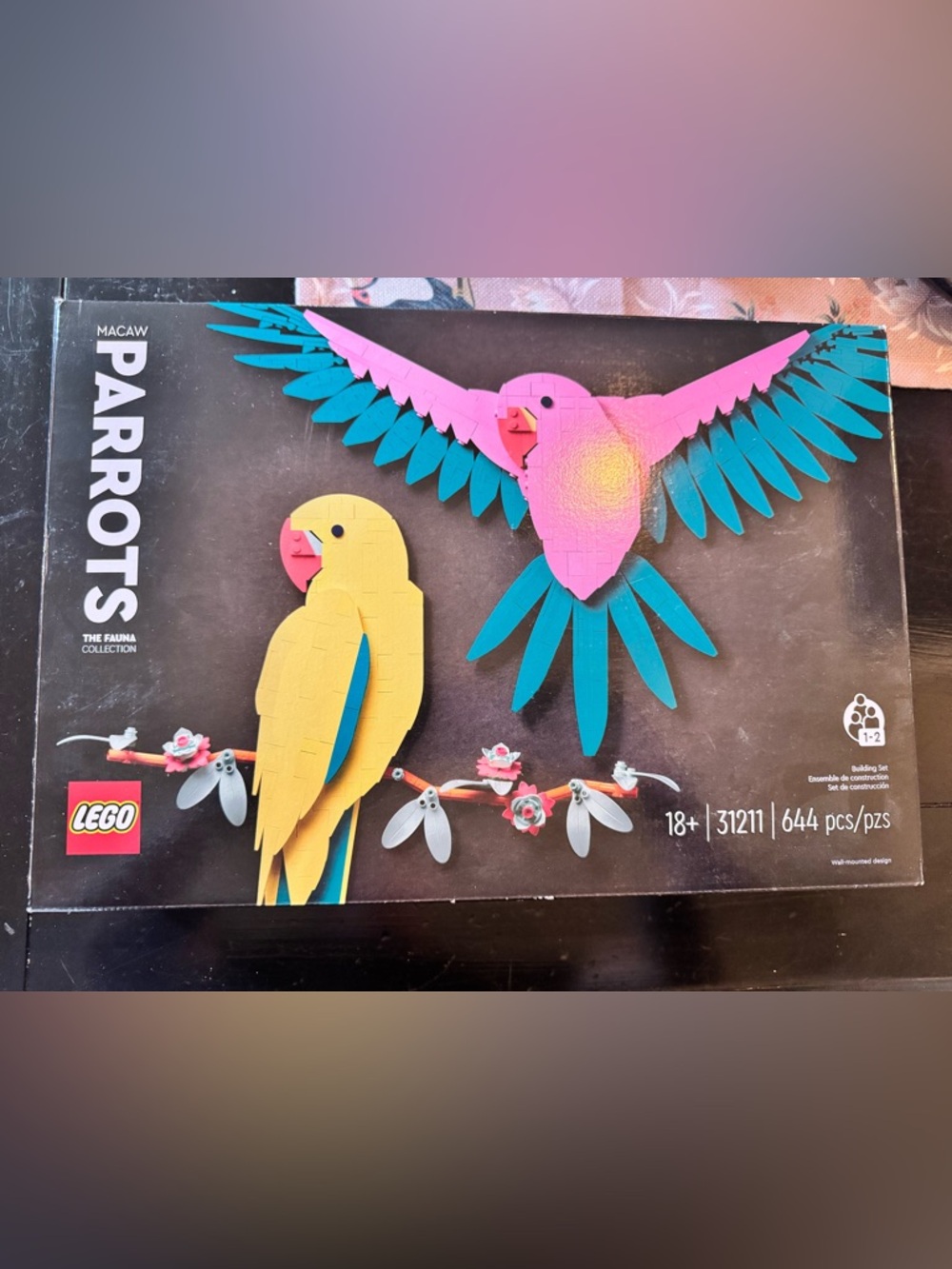 Lego Colorful Parrot Wall Art Kit - Pink & Yellow Decorative Birds